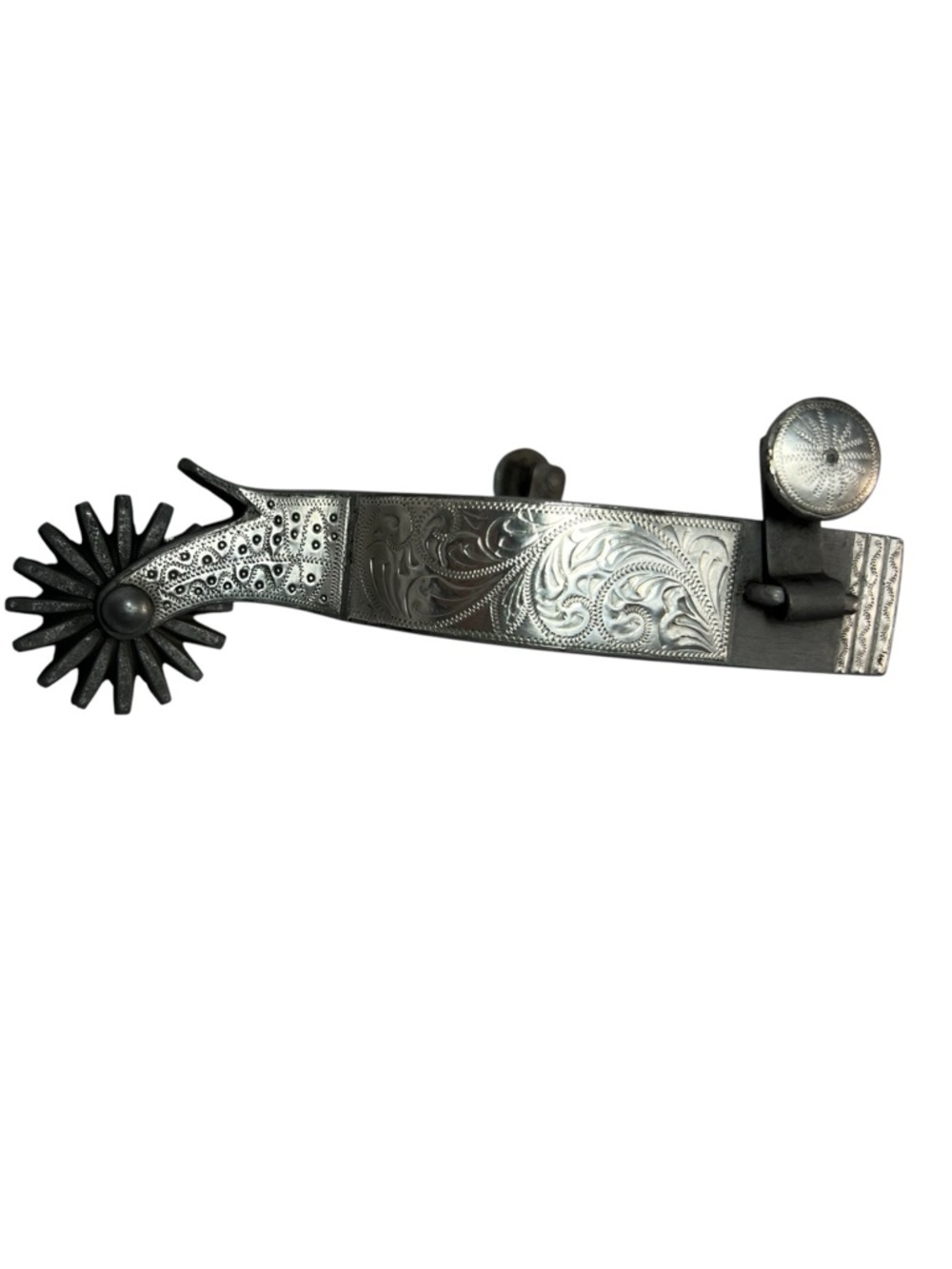 Antique Hand Forged Steel Mexican Silver Inlay Show Spur Unisex Size Med